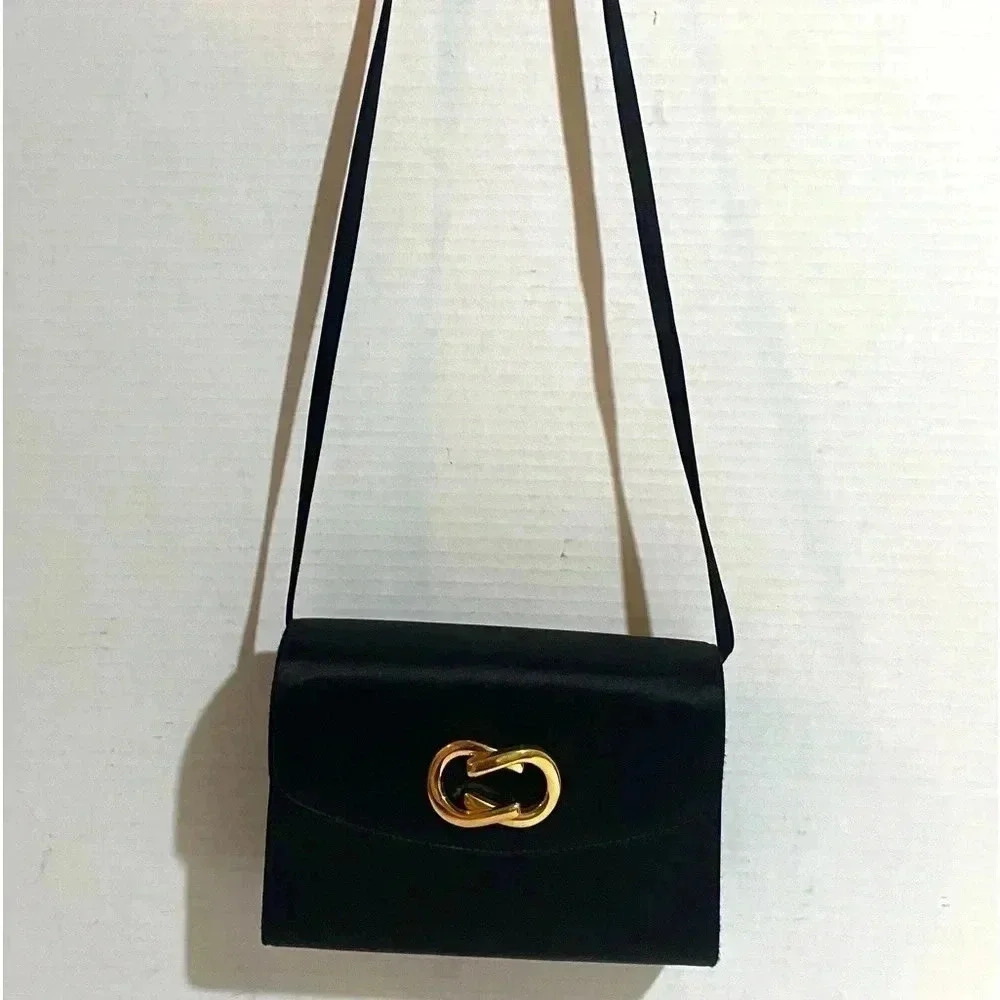 Gucci black satin vintage GP logo shoulder handbag - Picture 13 of 13